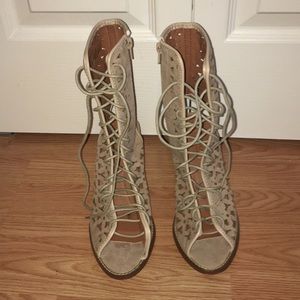 Peep toe cut out “tan” heels